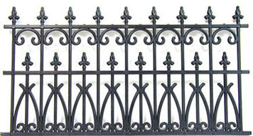 Dollhouse Miniature Fence Ornate Black Plastic(2) 3-1/2Highx6-1/2 Long